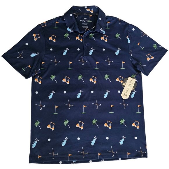 Rorie Whelan Men's Navy Blue Three Button Placket Polo Golf Shirt Size Large NWT - Picture 1 of 8